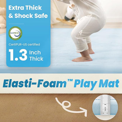 Baby Play Mat for Kids Room,Extra Thick Elasti-Foam Anti-Fall Cushion Mat for Babies,Toddlers,Infants,Water-Repellent&Non-Slip Bedroom Bedside Rugs(Ice Blue)