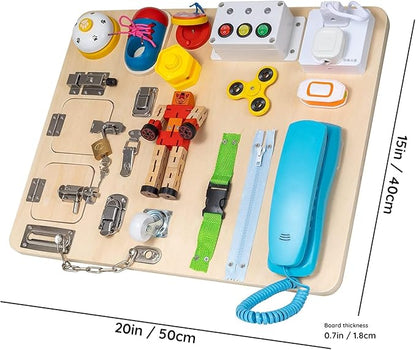 Montessori Large Busy Board for Toddlers 3 Years Old - 20 in 1 Wooden Sensory Educational Toys -Fidget Toys for Autistic Children-Preschool Learning Activities Fine Motor Skills