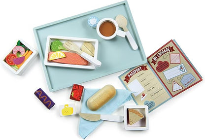 Tender Leaf Toys - Airline Meal Tray - Wood Pretend Play Food Set for Imaginary Travel - Includes 3-Course Plane Meal, Accessories and Passport - Encourages Imaginative Play, Language Skills - Age 3+