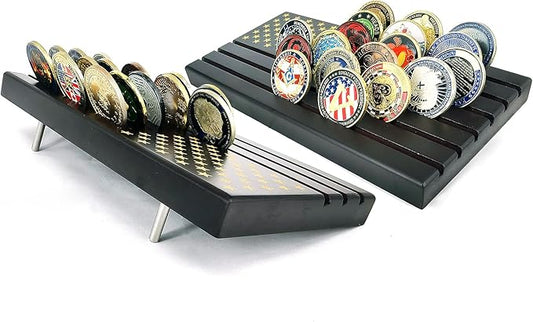 Aomcisi 6 Rows Coin Holder, Challenge Coin Display Stand Military Coin Holder Holds 36-40 Coins