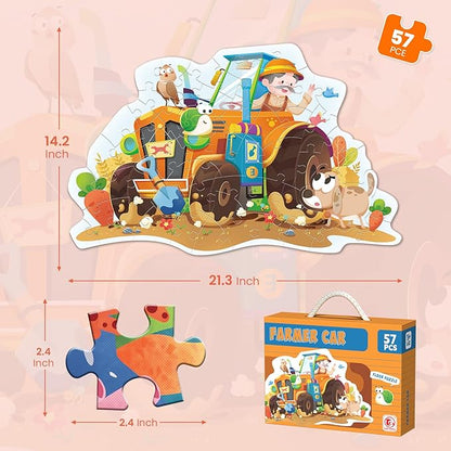 ELX 57 Piece Farmer Car Jigsaw Puzzle for Kids 3+,Large Floor Puzzle for Preschool Learning with Storage Bag, Educational Toy Gift Birthday and Christmas for Boys Girls