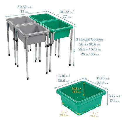 ECR4Kids 4-Station Sand and Water Adjustable Play Table, Sensory Bins, Grey/Emerald