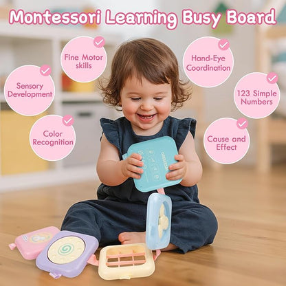 Montessori Toys for 1 Year Old Girls Gifts, Toddler Busy Board, Baby Learning Travel Sensory Toys for Toddlers 1-3, 1st Birthday Gifts, Easter Basket & Stocking Stuffer, Macarons