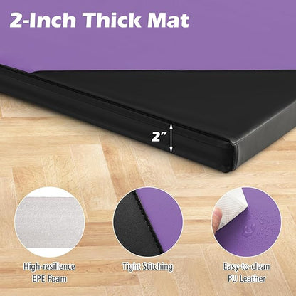 Giantex 4'x10'x 2" Gymnastics Mat, 4-Panel Folding Aerobics Exercise Mat w/Hook & Loop Fastener, Carrying Handle, Portable Tumbling Mat for Stretching Yoga Cheerleading Martial Arts