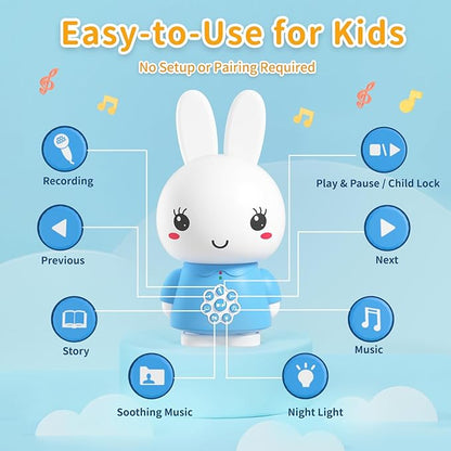 alilo Honey Bunny Kids Music Story Audio Player for Toddlers 1-5, Baby Boy Girl Easter Gifts, Pre-Loaded 16 Stories/48 Nursery Rhymes/12 Soothing Music, with Nightlight,Voice Recording