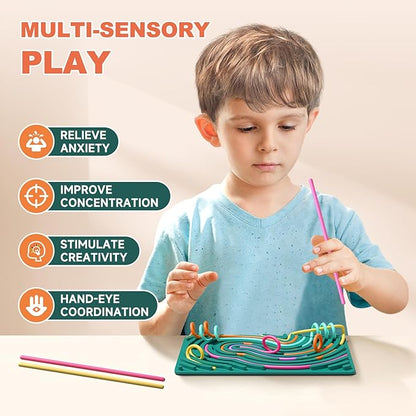 Sensory Fidget Toys for Kids,Silicone Sensory Activity Board for Stress,Anxiety,ADHD & Autism,Soft Worry Toys for Calm Down Corner Supplies,Play Therapy,Portable Travel Bag & 15 Strings (Green)