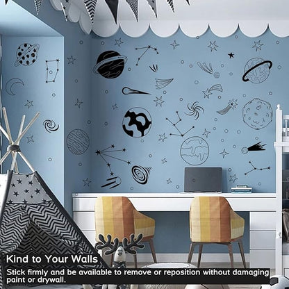 Space Themed Nursery Wall Decals Kids Room Wall Art, Outer Space Nursery Decals, Star Decals, Kids Room Decor, Nursery Decor, Planets Wall Stickers for Boys Bedroom Playroom Wall Decor