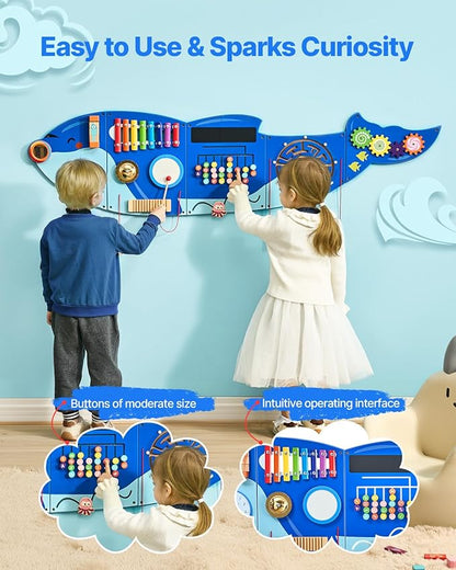 VEVOR Orca Activity Busy Board Wall, 12 Activities Board, Montessori Sensory Wall Panel for Kids 3-12 Years, Sensory Activity Panel, Ideal for Toddler Playroom Nursery Classroom