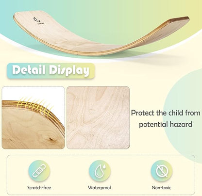 Goplus Wobble Board, 35Inch Wooden Balance Board for Kids & Adults Support 660LBS, Toddler Open-Ended Learning Toy Yoga Curvy Rocker Board for Balance Training, Home Exercise (12 INCH Width)