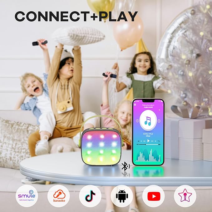 Mini Karaoke Machine with 2 Wireless Microphones, TOP Kids Gifts for Girls Ages 3, 4, 5, 6, 7, 8, 9,10,11,12 +Year Old, 4-12 Years Old Birthday Toy Gift for Girls Boys Party (Black Green)