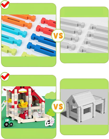 123PCS Wooden Building Blocks Set for Toddlers, Construction City Stacking Toys, Preschool Learning Educational Toys for Kids 3+ Years Girls and Boys (Hospital)