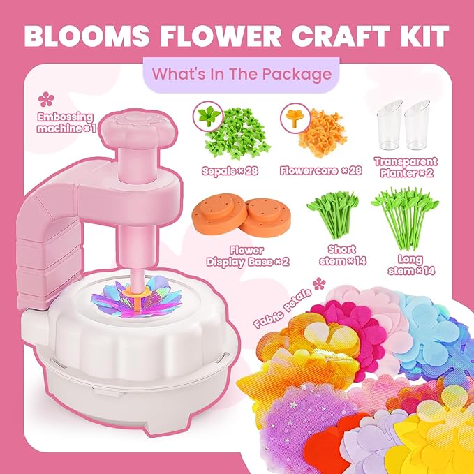 windpaint Toys for Girls 3 4 5 6 7 8 9 10 Years Old, DIY Craft Kits for Kids, Fabric Flower Bouquets for Girls Gifts, Educational Learning Detective Toys for Toddler Kids,Birthdays Gifts (Pink)