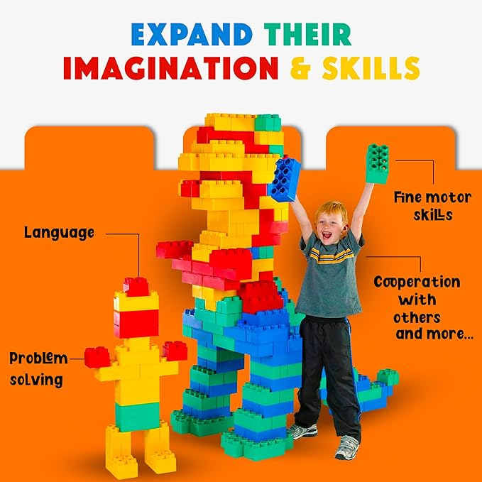 BiggoBlocks Big Blocks for Kids Ages 4-8 — Indoor & Outdoor Blocks for Kids Games — Large Building Blocks (48 pc) Learner Set