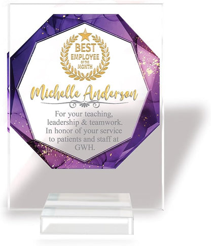 Custom Engraved Acrylic Employee Recognition Award – Personalized Appreciation Trophy for Corporate Excellence – Desk Display Plaque with Free Customization (Style #7)