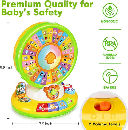 Toy for 1 2 3 Year Old Boys Girls, Spin and Sing Alphabet Baby Musical Learning Toys for Toddler 12-18 Months, Interactive Games with Light and Animals Sounds, Christmas Birthday Gifts for Ages 1-3