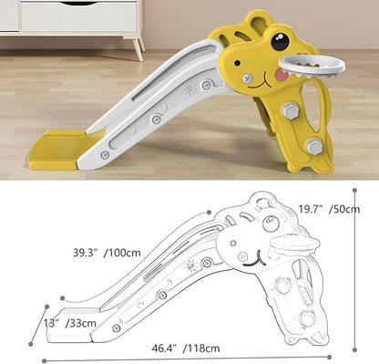 Toddler Slide,Kids Slide Playset for Toddler,Indoor Outdoor Slide Toddler Playset with Ball & Hoop, and Non-Slip Steps,Gift for Boys and Girls 1-3 Years (Yellow)