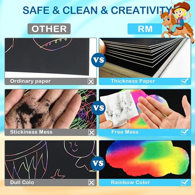 RMJOY Rainbow Scratch Paper Art for Kids: 60PCS Magic Arts Crafts Gifts Toys for Girls Boys Ages 4 5 6 7 8 9 Games Activities for Birthday Family Fathers Day Christmas Stocking Stuffers Easter(Boys)
