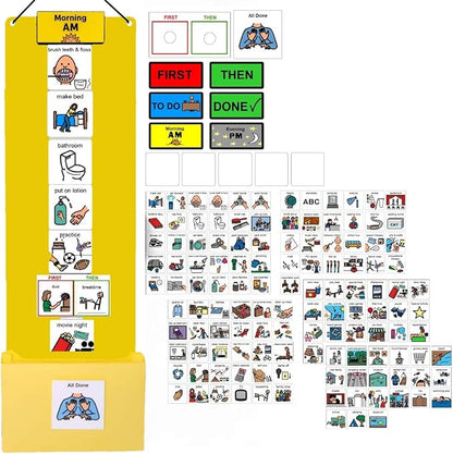 Visual Schedule & Chore Chart –Daily Responsibility Planner with 133 Picture Cards to Support Routines and Learning Structure at Home Morning and Bedtime -Great for ADHD and Autism Behavior Rewards.