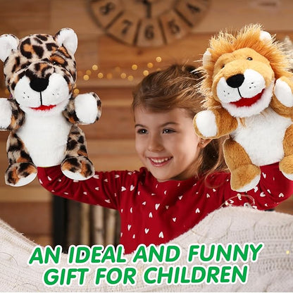 Lenwen 6 Pcs Operation Christmas Items Bulk Animal Hand Puppets with Working Mouth 10 Inches Plush Puppets for Toddler Kid Storytelling Imaginative Role Play Show Party Gifts(Forest Animal)
