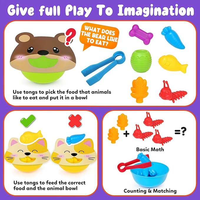 Counting Animals Color Sorting Toys for Toddlers,Montessori Preschool Learning Animals Matching Feeding Sorting Games for Boys Girls Ages 3+