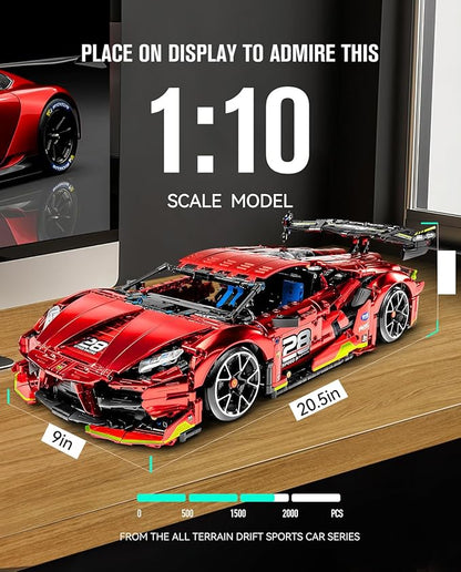 BAV Plated Sports Car Building Sets with Electric Chassis Lifting, Colletible Building Model for Adults, 1:10 Scale Electric Driftable Remote Control Technic Sports Car for Adults Men Teens.