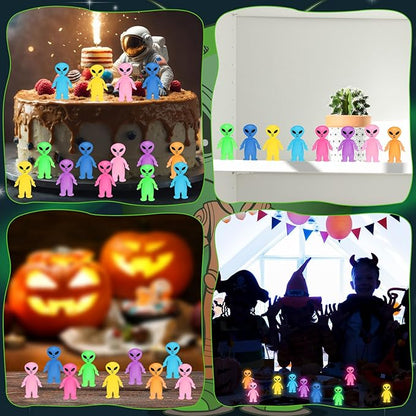 40 Pcs Colorful Mini Alien Figures Glow in The Dark Small Little Tiny Aliens Figurine to Hide and Seek for Space Party Favors Prank Gifts Halloween Party Goodie Bag Fillers, 8 Colors