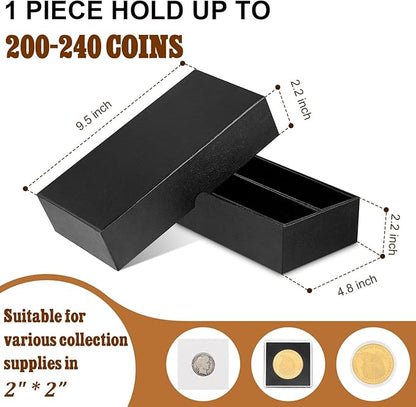 Henoyso 1 Pc Double Row Coin Box Holders for Collectors Storage Supplies Collecting Coin Cases, 9 x 2 x 2 Inch About Half Box Cases (Black)