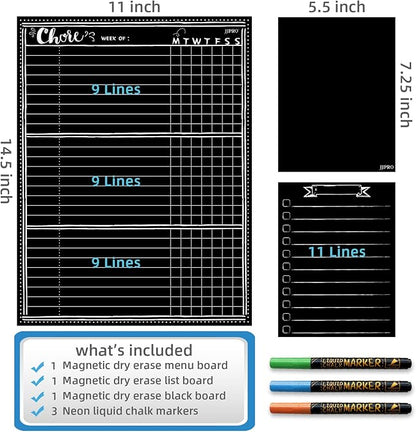 JJPRO Magnetic Dry Erase Chore Chart Blackboard for Fridge-Behavior Chart Chalkboard for Multiple Kids-One Chore Chart and Two Bonus Dry Erase Pad/Grocery Blackboards