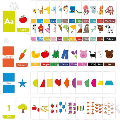 Merka Toddler Flash Cards, Set of 58 Alphabet, Letters, Colors, Shapes, and Numbers - Educational Preschool Flashcards, Double-Sided for 1-4 Years Old - Toddler Learning Activities