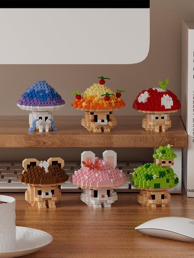Hide Mushroom Mini Cute Mushroom Animals Building Toy Set Adorable Plant Blocks for Creative Play Bonsai Botanical Collection
