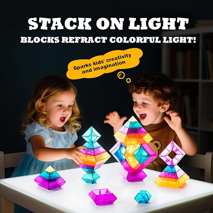 Translucent Building Block Set with Toy Storage Bag, 30 Pcs Light-Passing Stacking Toys for Kids Ages 3+, STEM Preschool Educational, Light Table Compatible, Gift for Toddlers & Children