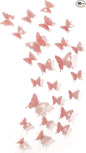 BBTO 48 Pieces Butterfly Wall Decor DIY Mirror 3D Butterfly Stickers Removable Decals for Home Bedroom School Bathroom Living Room Decor(Glitter Pink)