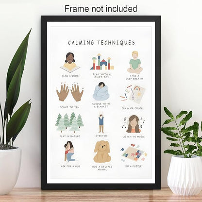 Feelings Calming Techniques Canvas Wall Art Calming Corner Classroom Mental health Posters Boho Emotions Chart for Kids Prints Special Education Wall Decor for Office School 20x30in Unframed