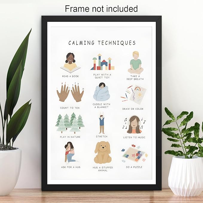 Feelings Calming Techniques Canvas Wall Art Calming Corner Classroom Mental health Posters Boho Emotions Chart for Kids Prints Special Education Wall Decor for Office School 16x24in Unframed