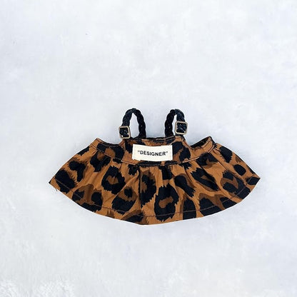 5Pcs Set-17cm Doll Rabbit Bunny Clothes, Fashionable Elegant Brown Leopard Dress+Sunglasses+Shoes+Icecream Hairpins+Straw Hat, Summer Beach Outfit for Dress up, Doll Costume Cosplay Fashion Dresses