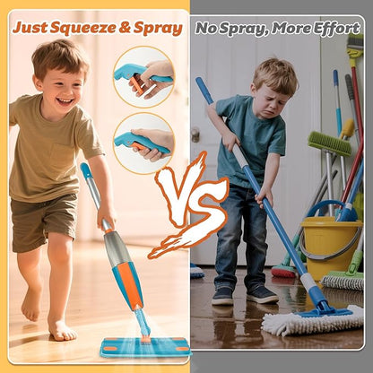 Kids Spray Mop - Real Working Toddler Cleaning Toy Set with Water Sprayer & 2 Washable Pads - Montessori Mini Mop & Sweeper - Interactive Learning Toys for Kids Ages 3+