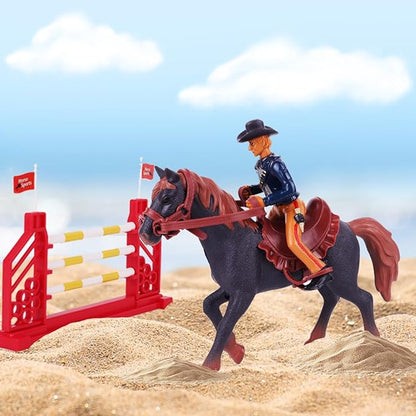 Western Rodeo Horse Toys for Girls and Boys - Cowboy Dodeo with Western Rider and Horse Figurine Fence Horse Toy Set Birthday Gift for Kids Toddlers Ages 3-7 Years Old
