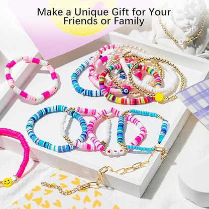BBita 6680Pcs Clay Beads Bracelet Making Kit, Flat Preppy Beads for Friendship Bracelets, Polymer Clay Beads with Charms for Jewelry Earrings Necklaces Making Kit, Crafts Gifts for Girls Ages 6-12