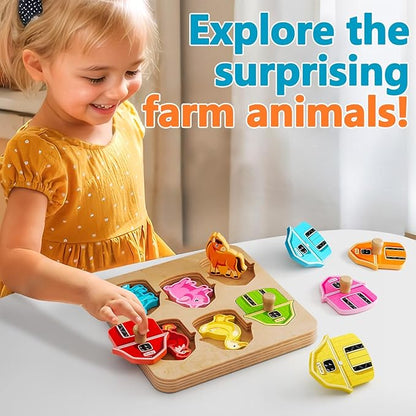 Wooden Puzzles for Toddlers 1-3 : Farm Animal Peg Puzzles, Preschool Learning Activities, Toddler Toys Age 1-2, Montessori Toys for 1 2 Year Old Boy Girl Christmas Birthday Gift