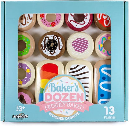 Baker's Dozen Wooden Donuts, 13 Assorted Colorful Wood Eats! Pastries by Imagination Generation
