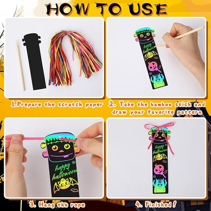AUGSUN 96Pcs Welcome Back to School Crafts, Magic Rainbow Scratch Paper Art Bookmarks First Day of School Gifts Activities DIY Craft Party Favors