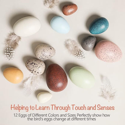 OESSUF Wooden Fake Eggs Easter Eggs Play Eggs for Toddlers Pretend Wood Egg Decor for Play Kitchen Artificial Decorative Eggs for Crafts Toy Food (12PCs)