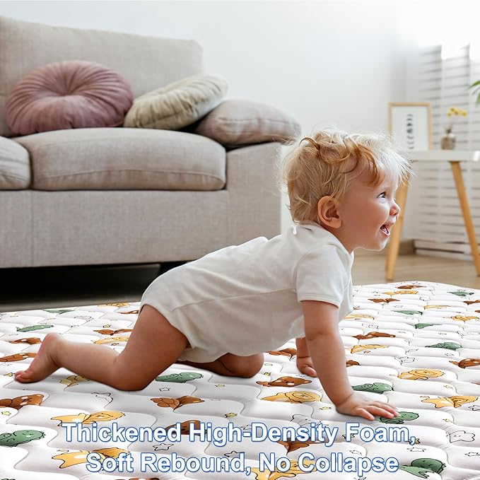 Premium Foam Baby Play Mat 50" X 50", Thicken One-Piece Crawling Mat, Non-Slip Cushioned Activity PlayMats for Infants, Babies, Toddlers, Play & Tummy Time