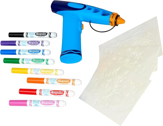 Crayola Marker Airbrush Spray Art Kit, Battery-Powered Sprayer with 8 Washable Markers & 5 Stencils, Holiday for Kids, DIY Craft Set, Ages 6+