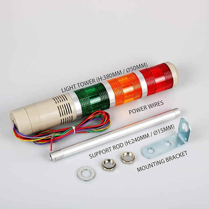 Industrial Signal Tower, Column LED Alarm Tower Lamp Flash Indicator, 3-Layer Stack LED Warning Light for Safety (DC 12V/Steady ON Light)