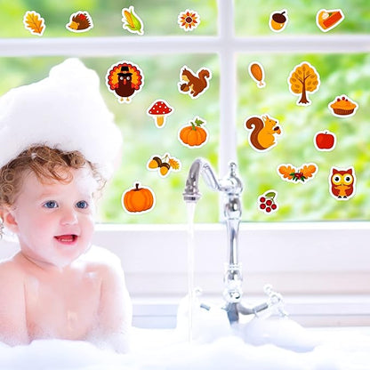 20 PCS Autumn Clings Fall Thick Gel Cling Window Gel Decals Stickers for Kids, Toddlers and Adults Home Airplane Classroom Nursery Autumn Fall Thanksgiving Party Supplies Decorations (Thanksgiving)