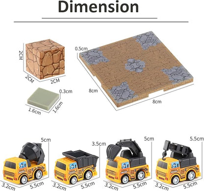 Magnetic Construction Building Blocks Set, 136PCS Tile with 4 Toy Trucks, Education STEM Consrtuction Site Theme Toy for Age 3-5, 6 7 8 9 10 (Construction Set)