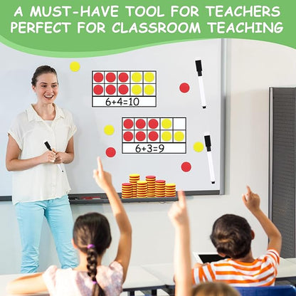 Ireer 12 Sets Magnetic Ten Frame Set, Math Counters Bulk for Classroom Early Math Manipulatives Kit for Home, Kindergarten and Elementary Teachers