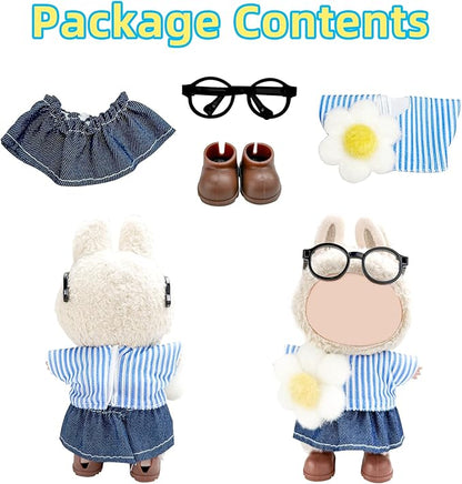 17cm Doll Clothes Set-Adorable Outfits for Dolls-Stylish Accessaries Clothes Dress-Up-Replaceable Clothing Collections, Includes—Glasses+Blouse+ Skirt+Shoes (Style A)