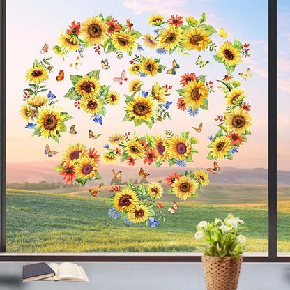 Sunflower Window Clings Spring Decorations Supply Summer Sticker Sunflower Decals Fall Window Decorations Autumn Clings Holiday Birthday Parties Bedroom Nursery Living Room Decor